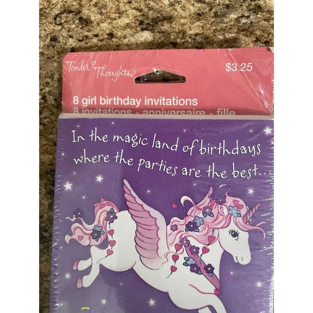 Tender Thoughts Greetings Unicorn Castle Birthday Girl Invitations 8‎ Pack NIP
